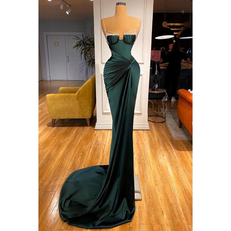 Spaghettiträger Perlen Etui Langes formelles Abendkleid 