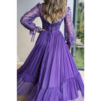 Einzigartiges formelles Abendkleid in A-Linie mit U-Ausschnitt und langen Ärmeln aus Spitze 