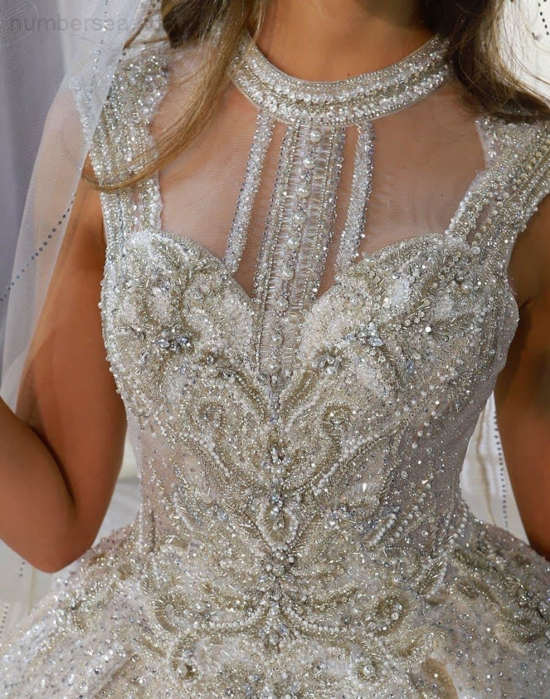 abito da sposa dress wedding luxury dubai wedding dress 2020 with long lace veil amanda novias NB3755 - numbersea