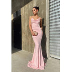 Vestido de fiesta sin mangas con cordones y tirantes de trompeta/sirena de satén