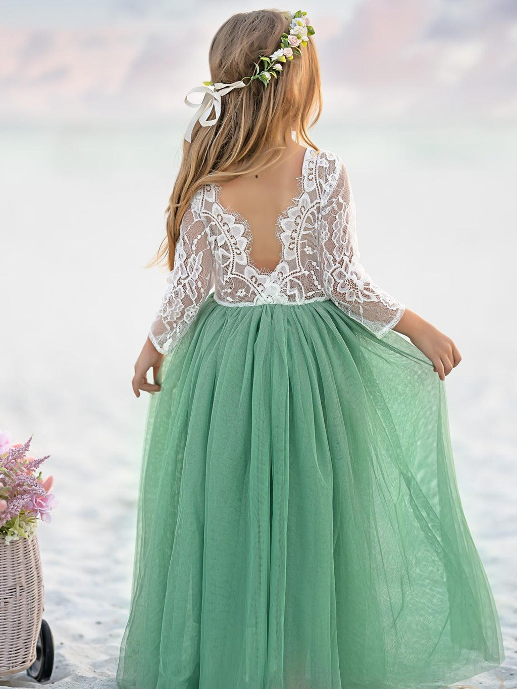 Mädchen Pfingstrose Spitze Zurück A-Linie Gerade Tutu Tüll Party Blumenmädchen Kleid 