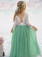Mädchen Pfingstrose Spitze Zurück A-Linie Gerade Tutu Tüll Party Blumenmädchen Kleid 