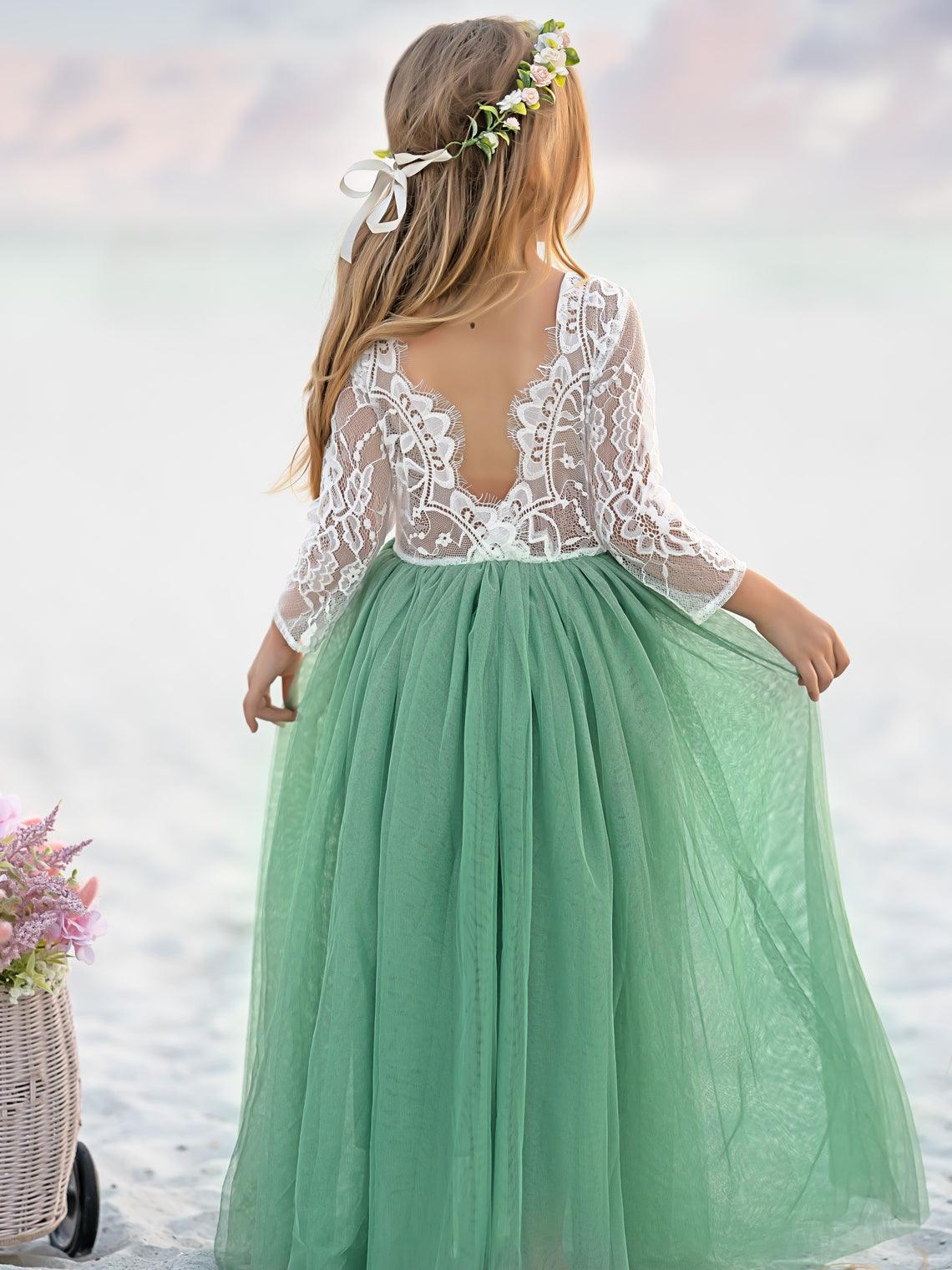 Mädchen Pfingstrose Spitze Zurück A-Linie Gerade Tutu Tüll Party Blumenmädchen Kleid 