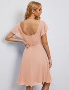 Numbersea Chiffon Bridesmaid Dress V Neck Short Cocktail Gowns For Juniors Homecoming Dresses 28077