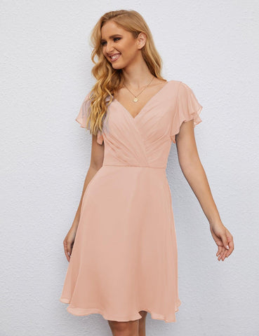 Numbersea Chiffon Bridesmaid Dress V Neck Short Cocktail Gowns For Juniors Homecoming Dresses 28077
