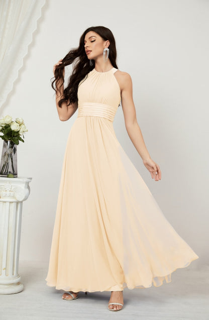 Numbersea Formal Party Gown Dress Chiffon Halter Long Sleeveless Bridesmaid Dresses 2802 Pearl Pink