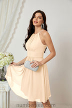 Halter Bridesmaid Dresses Knee Length A Line Formal Evening Party Cocktail Dress 28011 Pearl Pink