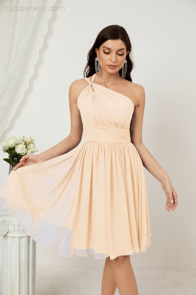 Numbersea Women Chiffon Short One Shoulder Bridesmaid Dress Formal Dresses For Party Homecoming 2804