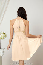 Halter Bridesmaid Dresses Knee Length A Line Formal Evening Party Cocktail Dress 28011