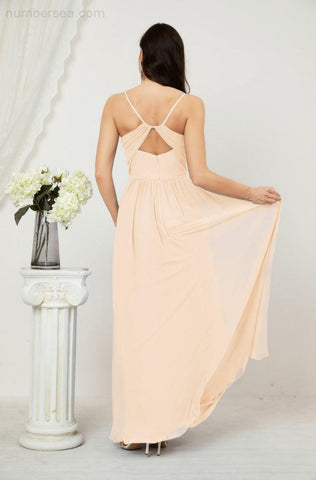 Numbersea Neck Bridesmaid Dresses Chiffon Long Spaghetti A-line Formal Prom Gown for Wedding Party Evening 2801-numbersea