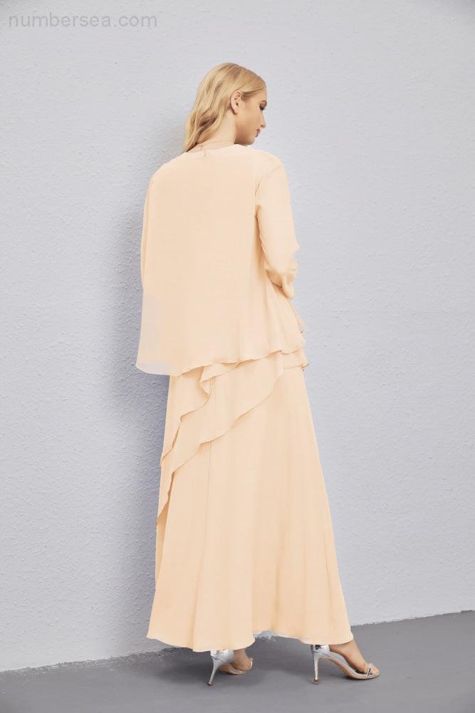 Mother of Bride Dresses with Open Front Lightweight Cardigan Formal Prom Gown 28081-numbersea