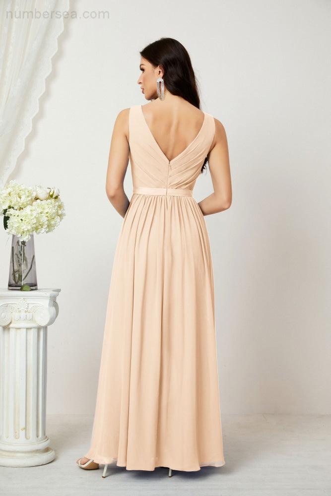 Women's Chiffon Long Bridesmaid Dresses A line Sleeveless Formal Prom Gown for Evening Party Homecoming Dresses 2808-numbersea