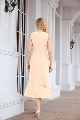 Numbersea Formal Party Gown Dress Chiffon Long Mother of The Bride Dresses with Ruffle Cape 28072 - numbersea
