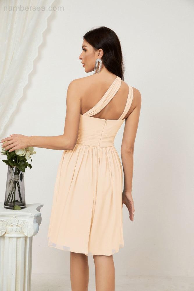 Numbersea Women Chiffon Short One Shoulder Bridesmaid Dress Formal Dresses For Party Homecoming 2804