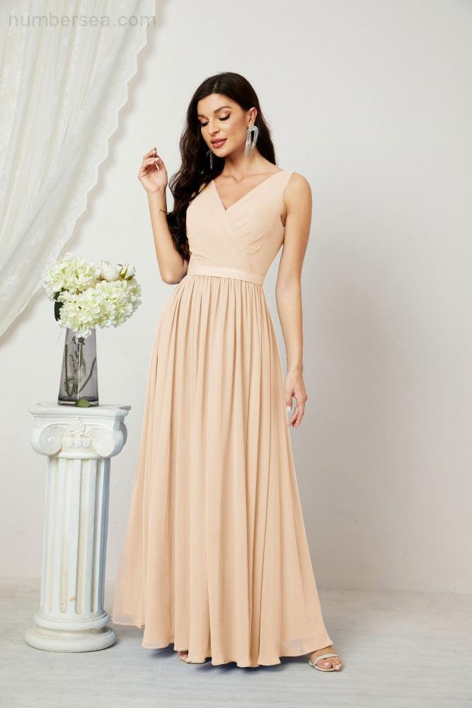 Women's Chiffon Long Bridesmaid Dresses A line Sleeveless Formal Prom Gown for Evening Party Homecoming Dresses 2808-numbersea
