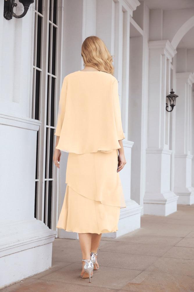 Numbersea Formal Party Gown Dress Chiffon Long Mother of The Bride Dresses with Ruffle Cape 28072 - numbersea