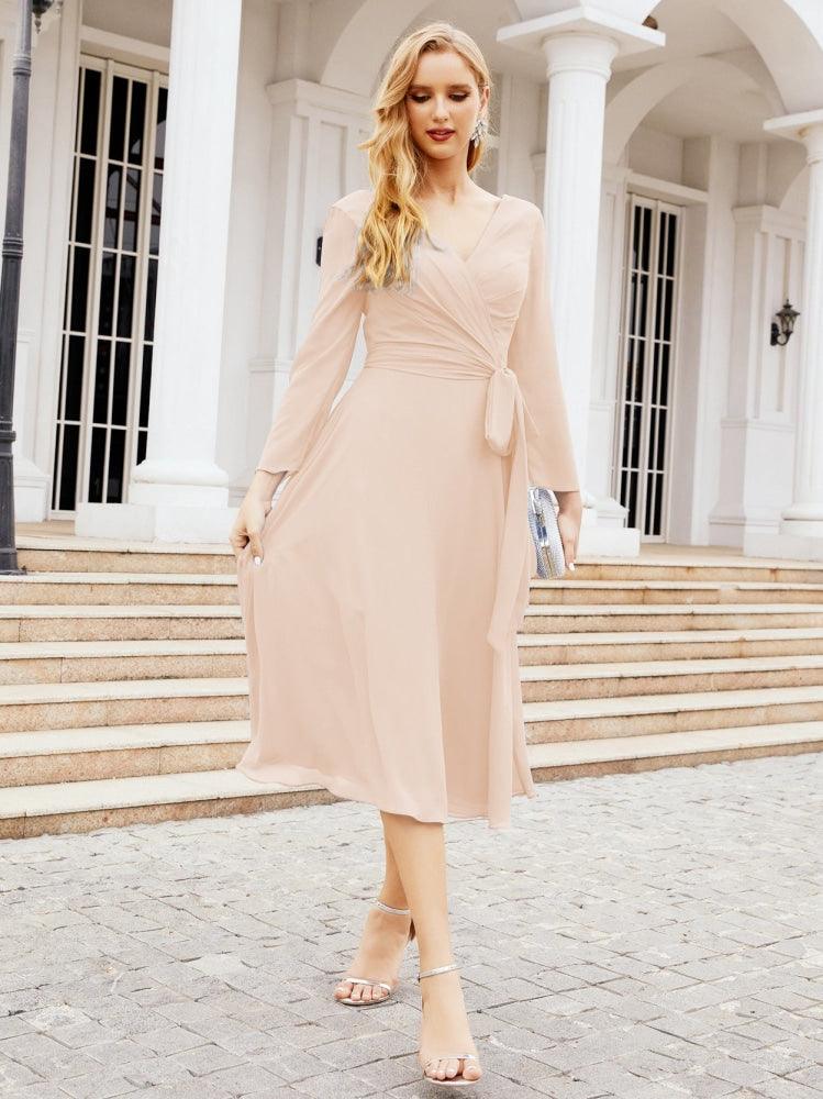 Bridesmaid Dress V-Back Waist Belt Mother of the Bride Wedding Guest 28031-numbersea