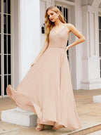 Numbersea Halter Chiffon Bridesmaid Dresses Wedding Appare Sleeveless Formal Prom Dress with Ruffled Back 28035-numbersea