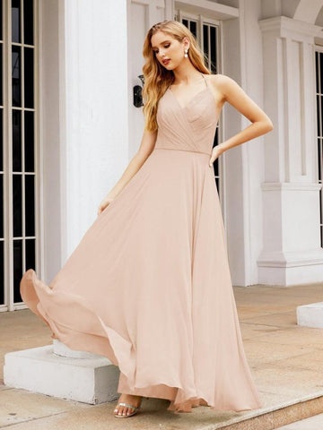 Numbersea Halter Chiffon Bridesmaid Dresses Wedding Appare Sleeveless Formal Prom Dress with Ruffled Back 28035-numbersea