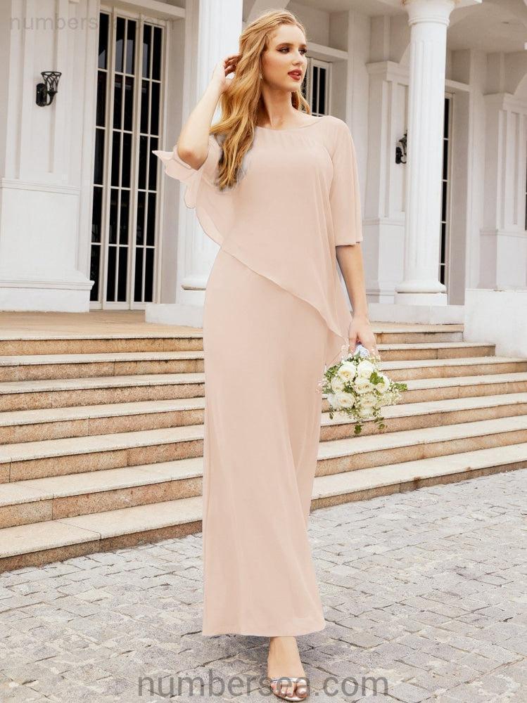 Numbersea Formal Party Gown Dress Long Chiffon Mother Of The Bride Dresses With Ruffle Cape 28026
