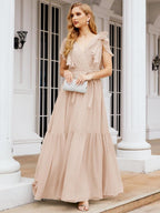 Numbersea Women's Open Back Formal Evening Party Prom Gowns V-Neck Long Chiffon Bridesmaid Dresses with Waist Belt 28038-numbersea