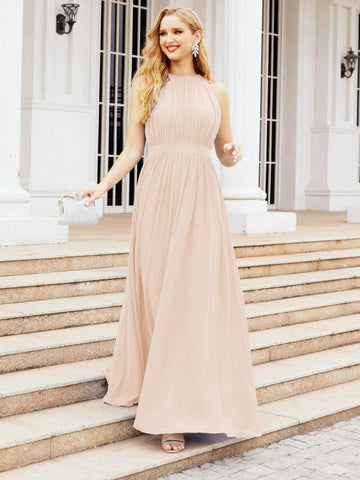 Numbersea Halter Bridesmaid Dress Empire Waist Formal Evening Prom Gown for Mother of The Bride 28030-numbersea