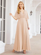 Numbersea V-Neck Bridesmaid Dress Chiffon Long Open Back Formal Dresses for Women Party Evening 28067-numbersea
