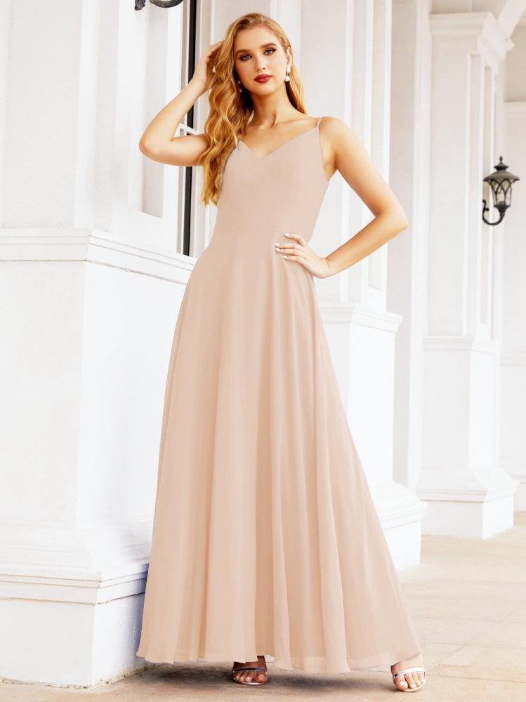 Numbersea Spaghetti Strap Bridesmaid Dresses V Neck Butterfly Back Fromal Evening Party Prom Gown 28036-numbersea