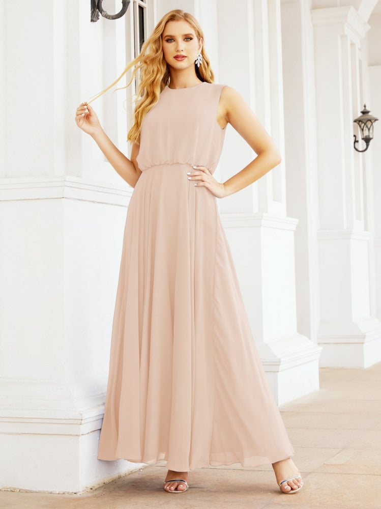 Numbersea Sleeveless Long Bridesmaid Dress A line Formal Evening Prom Gown 28025-numbersea
