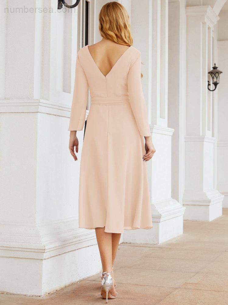 Bridesmaid Dress V-Back Waist Belt Mother of the Bride Wedding Guest 28031-numbersea