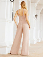 Numbersea Crisscross Neck Jumpsuit Formal Evening Dress Long Bridesmaid Dresses Bell-bottomed Pants 28033-numbersea