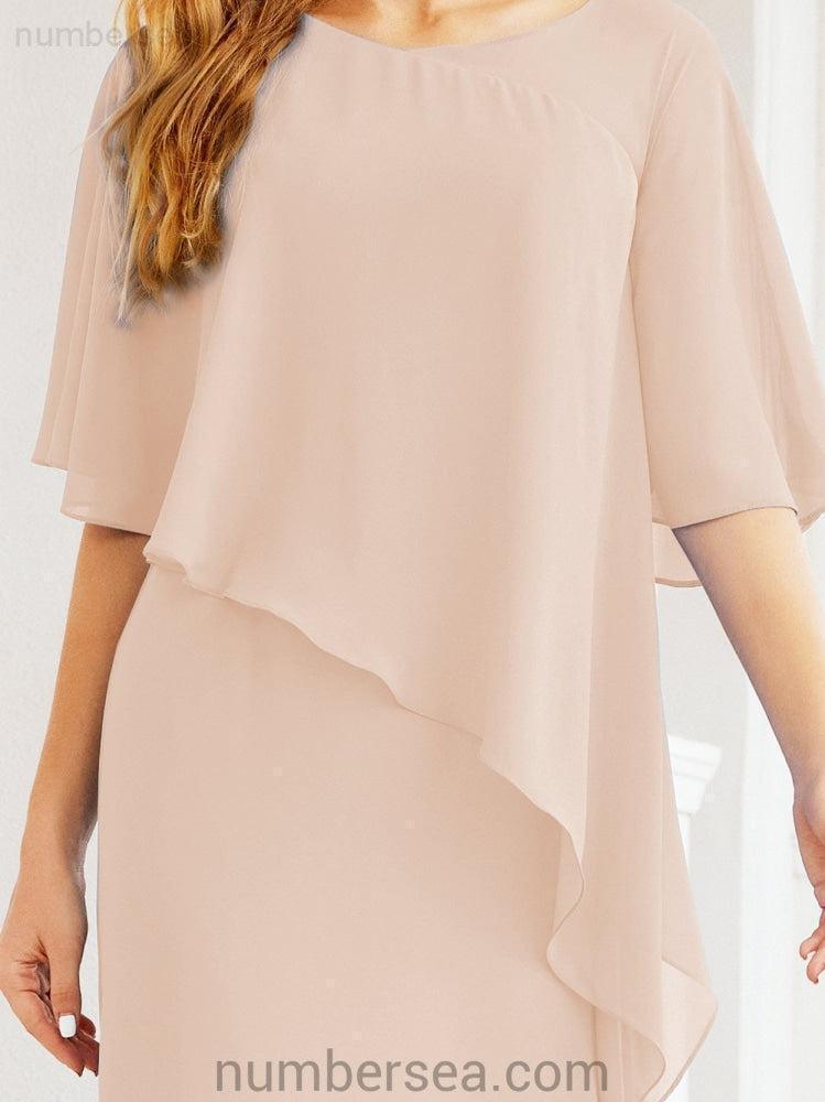 Numbersea Formal Party Gown Dress Long Chiffon Mother Of The Bride Dresses With Ruffle Cape 28026