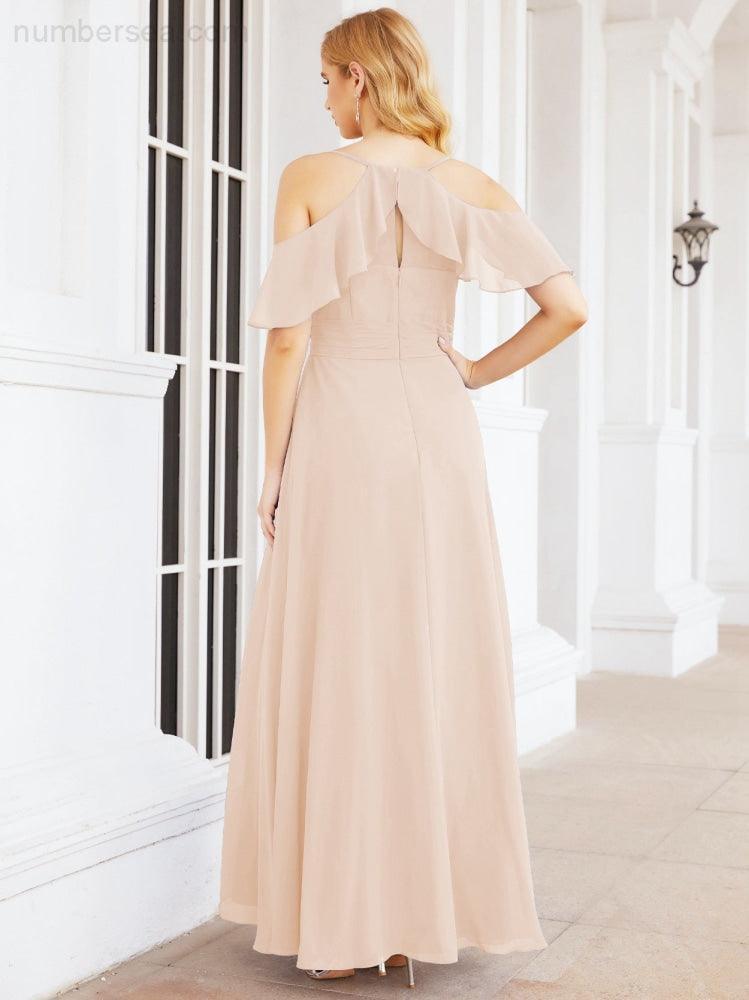 Numbersea Cold Shoulder Long Bridesmaid Dresses Side Slit Formal Prom Gowns Party Wedding 28070-numbersea