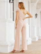Numbersea Womens One Shoulder Chiffon Long Jumpsuit Formal Evening Dress Bridesmaid Dresses Pants