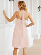 Numbersea Neckholder-Brautjungfernkleid aus Chiffon, kurz, ärmellos, formelles Partykleid, offener Rücken, 28023