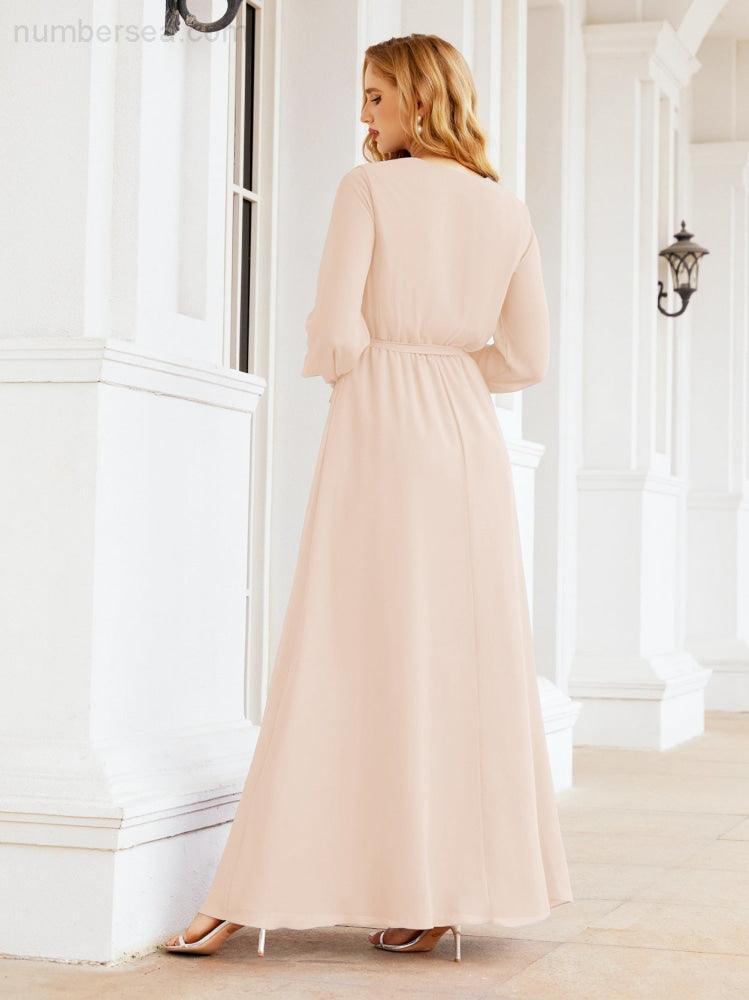 Numbersea Women's Chiffon Bridesmaid Dress A line Long Sleeves Formal Evening Prom Gown for Wedding Guest 28032-numbersea
