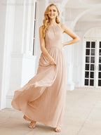 Numbersea Sleeveless Bridesmaid Dresses Long Prom Gown Zipper with Keyhole Back 28056-numbersea