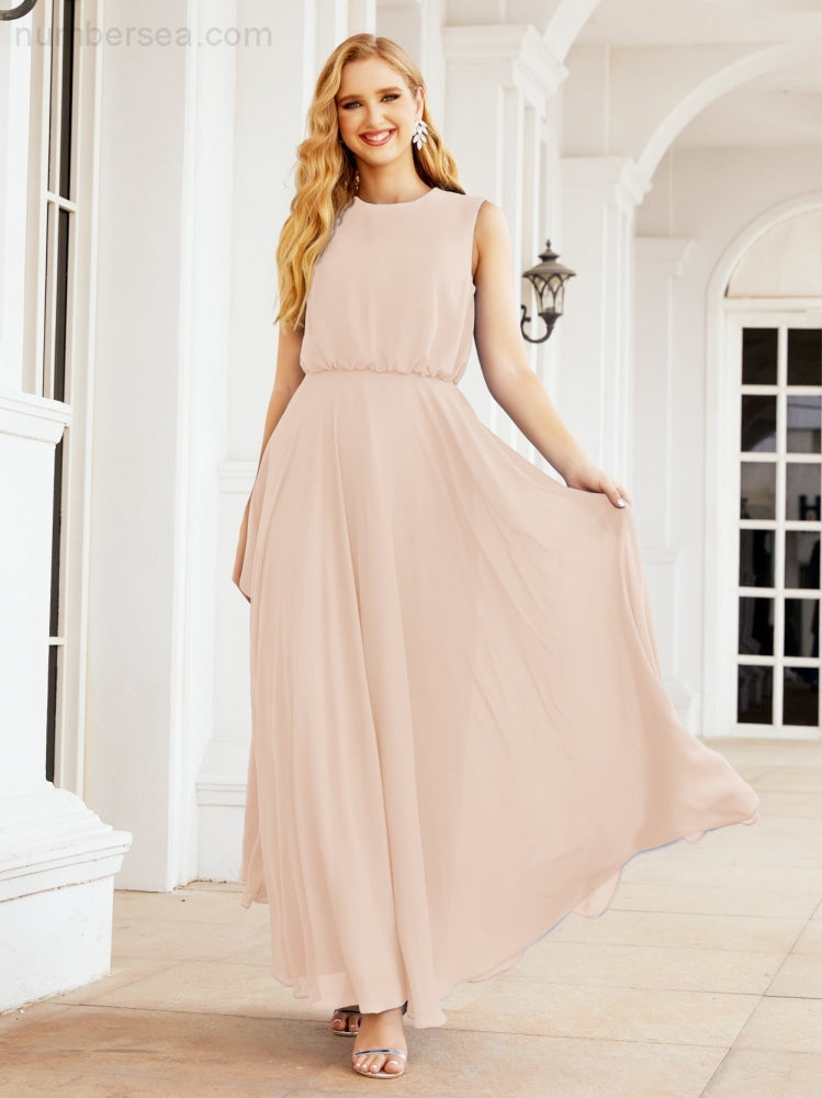 Numbersea Sleeveless Long Bridesmaid Dress A line Formal Evening Prom Gown 28025-numbersea