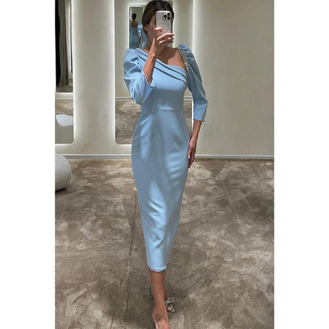 Sheath/column Boat Neck Beads 3/4 Sleeves Formal Evening Dress