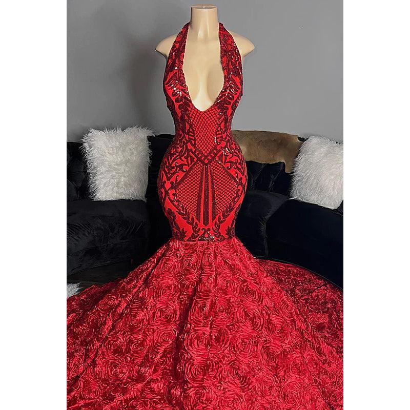 Vestido de fiesta de corte trompeta/sirena con escote en V, encaje, lentejuelas, apliques, espalda descubierta y sin mangas