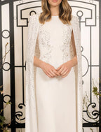 Gown Elegant Wedding Guest Wedding Party Floor Length Sleeveless Jewel Neck Capes Stretch Chiffon with Crystals Evening Dress