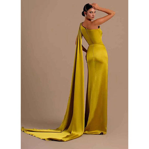 Unique One Shoulder High Split Long Formal Party Dress