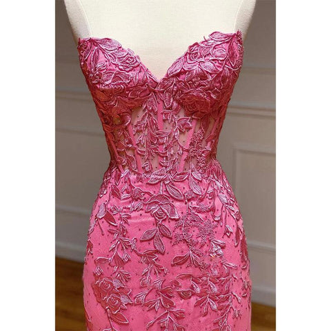 Sexy V-neck Lace Appliques Sheath/column Long Prom Dress