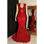 Sexy V-neck Sequins Appliques Mermaid Prom Dress Black Girl for Slay