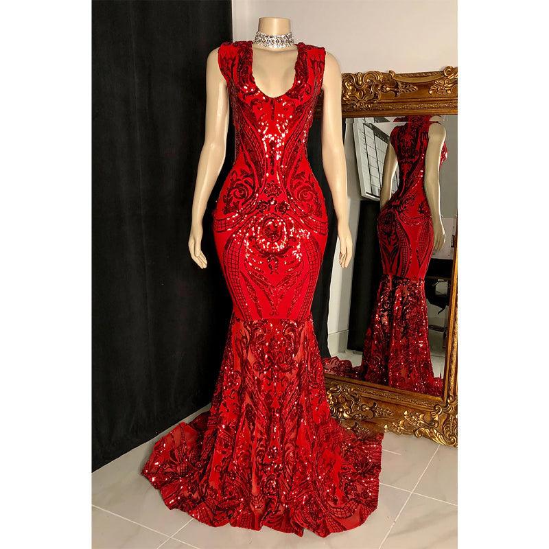 Sexy V-neck Sequins Appliques Mermaid Prom Dress Black Girl for Slay