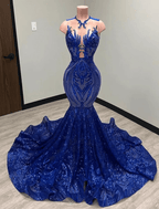 Mermaid / Trumpet Evening Gown Elegant Dress Formal Court Train Sleeveless Illusion Neck Sequined with Sequin