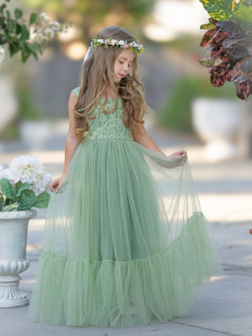 Vestido bohemio de tul con encaje hasta el suelo para niña de las flores 