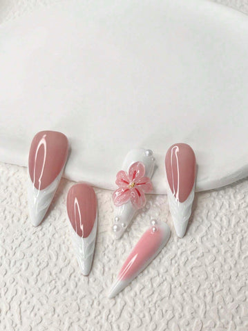 Pink Sakura Handmade gel false nails press on nails