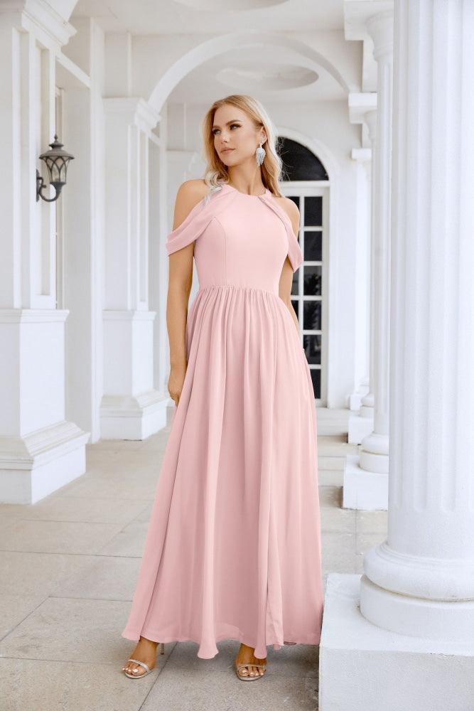 Ladies Chiffon Off Shoulder Swing Sleeve Front Slit Bridesmaid Evening Dress Wedding Party Evening Dress 28117-numbersea