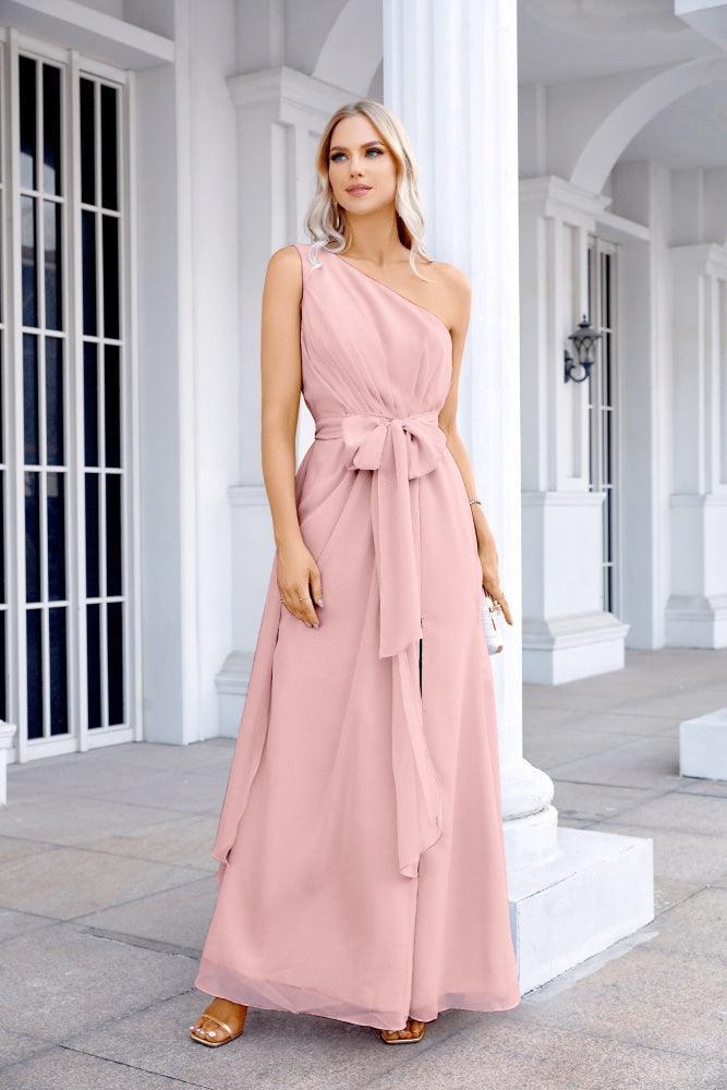 Ladies Chiffon One Shoulder Bridesmaid Evening Dress Wedding Party Evening Dress 28133-numbersea
